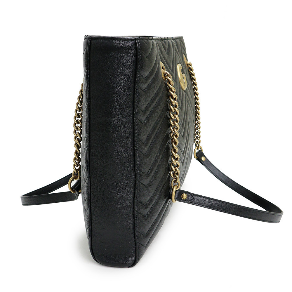 Gucci GG Marmont Medium Chain Tote Handbag Quilted Leather Black - Picture 5 of 8